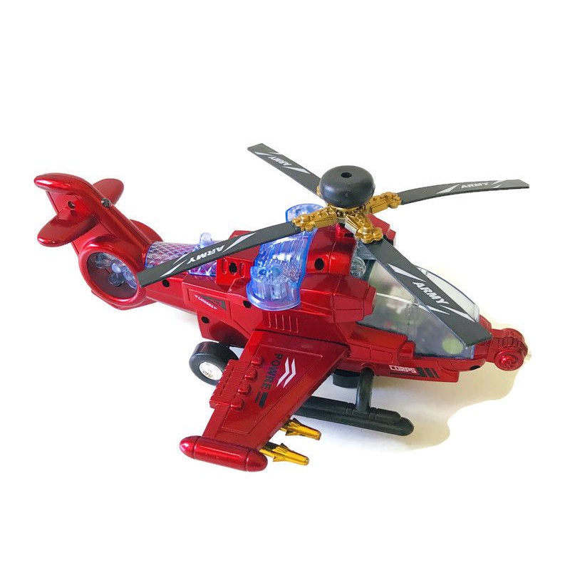 Mainan anak Helikopter army merah nyala lampu music bisa jalan bump and go