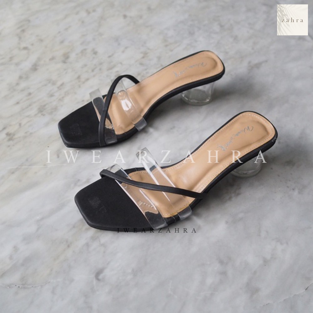 FAY in BLACK - 5cm Heels Transparan Hal Kaca Hitam