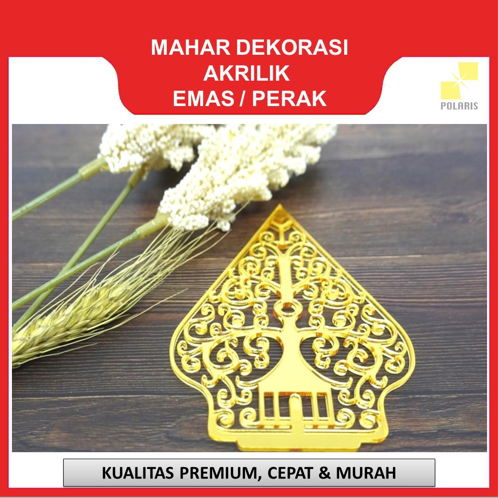 GUNUNGAN TINGGI 12 CM UNTUK DEKORASI MAHAR AKRILIK EMAS KILAP / PERAK KILAP LASER CUTTING