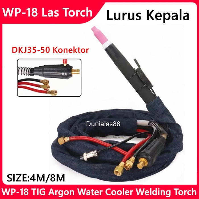 Tig Argon WP-18 Euro Konektor Torch Water Cooler Pendingin Air Stang Las Lurus Head WP18 4M 8M 4 Met