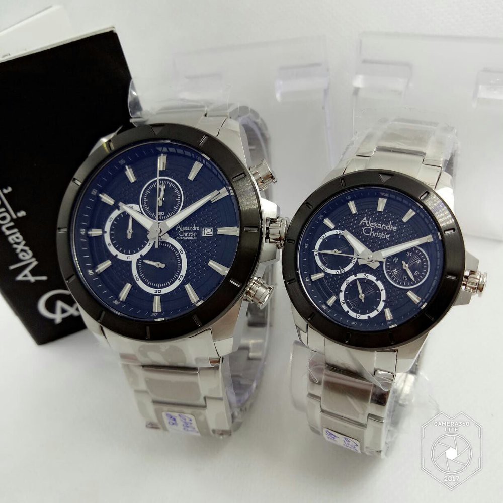 ALEXANDRE CHRISTIE WATCH AC 6388 COUPLE SILVER BLACK ORIGINAL
