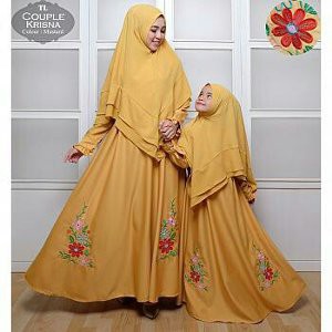 MUSLIM GAMIS COUPLE KRISNA BORDIR MOTIF BUNGA MAXI DRESS PANJANG WANITA MURAH DRESS MUSLIM ANAK