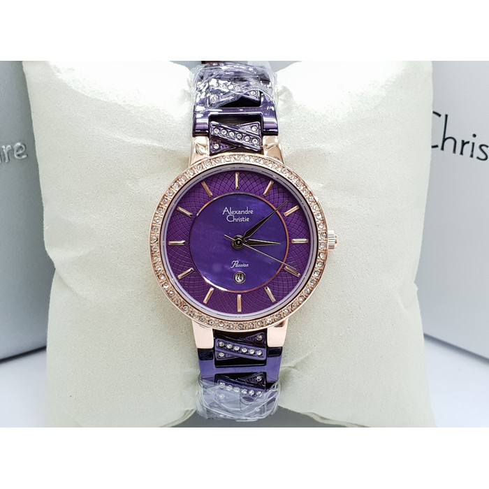 Jam Tangan Wanita Alexandre Christie Original AC 2732LD UNGU ROSEGOLD