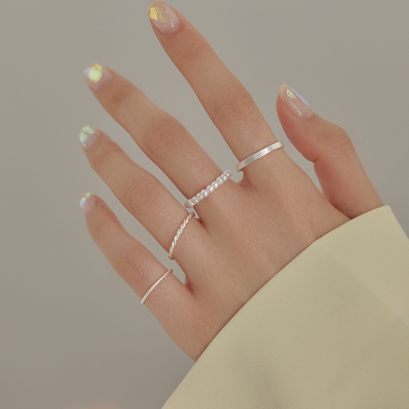 4pcs / Set Cincin Jari Telunjuk Hias Mutiara Gaya Korea Untuk Wanita