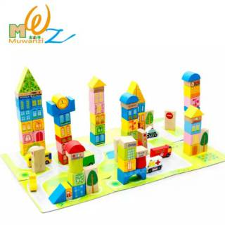  Mainan  Edukasi Anak Balok  Kayu Susun Building City 