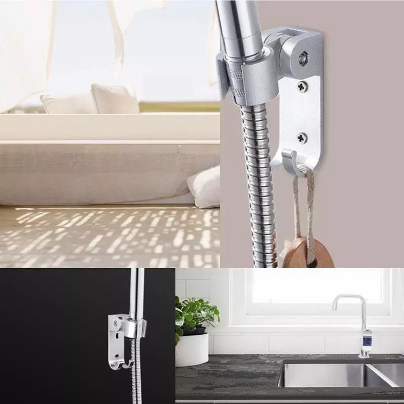 holder hook dudukan braket gantungan kepala head shower bracket penyangga cantolan selang shower kamar mandi bahan alumunium