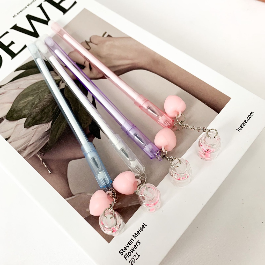 Pulpen Gantungan Buah Peach Love Pink Pen Gantungan Botol Kaca Peach ballpen pena lucu imut unik by MANDI CANTIK-3