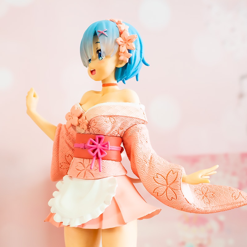 Re: Zero Starting Life In Another World Rem Sakura Kimono Warna Pink Mainan Action Figure Bahan PVC Untuk Koleksi