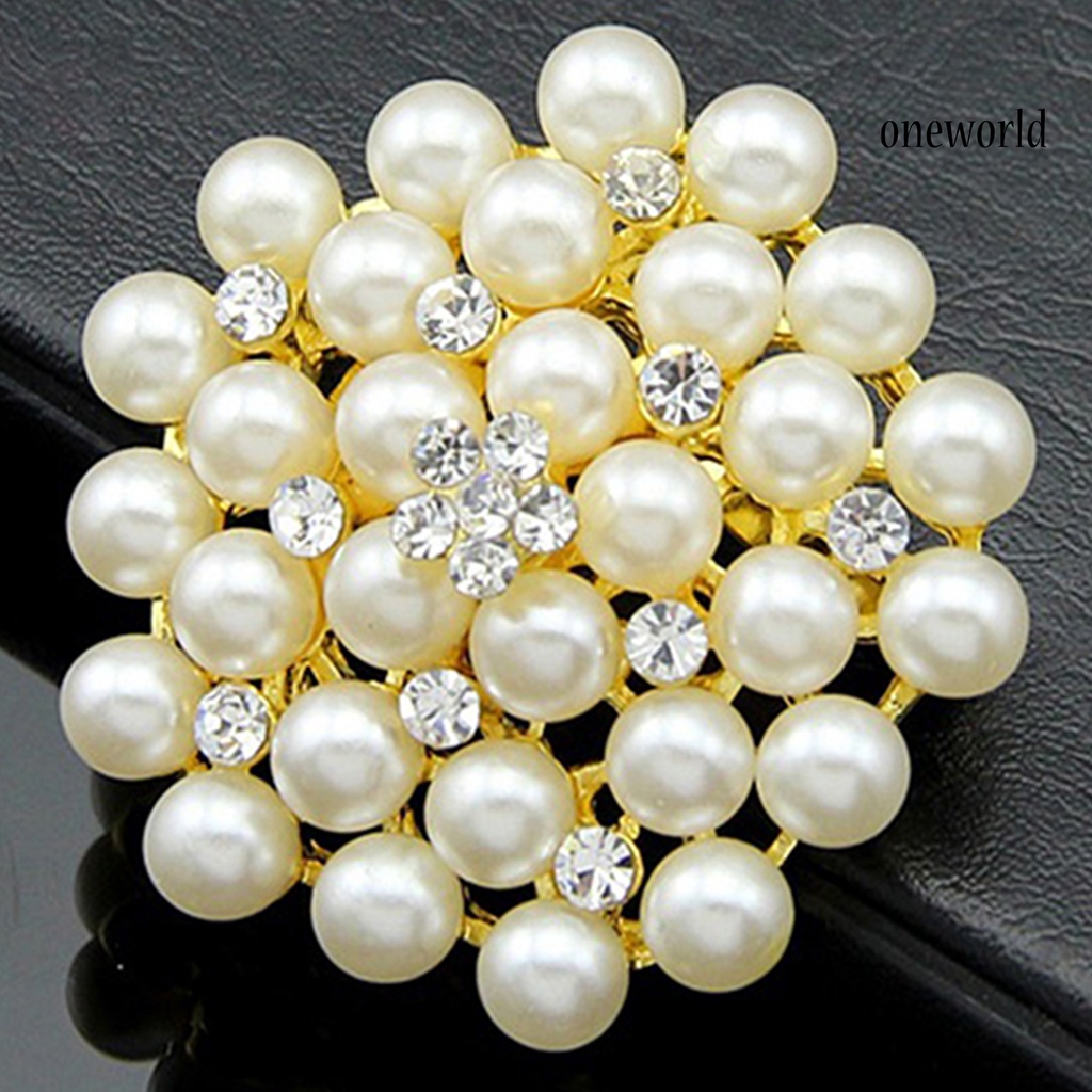 OW@ Breastpin Elegant Easy Matching Alloy Flower Faux Pearls Women Brooch Pin for Dating