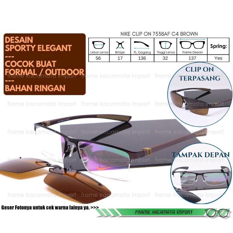 Frame Kacamata NIKE Clip On - Lensa Bisa Pasang Minus & Progresif
