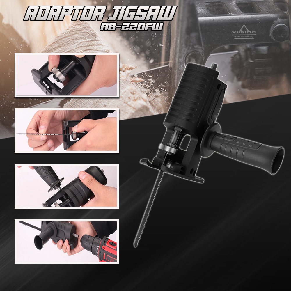 PAKET Adapter Jigsaw Gergaji Mesin plus 5pcs mata jigsaw adapter reciprocating Jigsaw - Adaptor Bor Ke Gergaji Recipro Jig Saw Potong Kayu Besi / konektor electric drill jigsaw / gergaji bor jig saw recipro saw drill