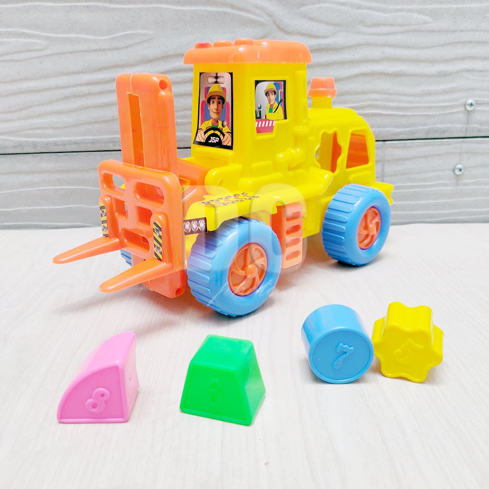 Construction Truck Puzzle Mainan Blocks Truk Konstruksi Bentuk Warna Crane Loader Fork Shape Color