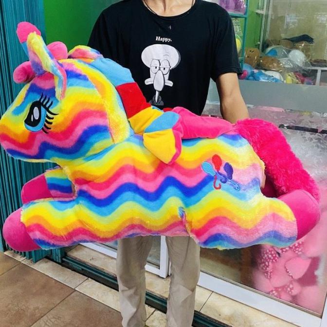 BISA COD Boneka Kuda Poni Little Pony Jumbo Unicorn Rebah Berlabel SNI - pelangi, Jumbo 1 meter