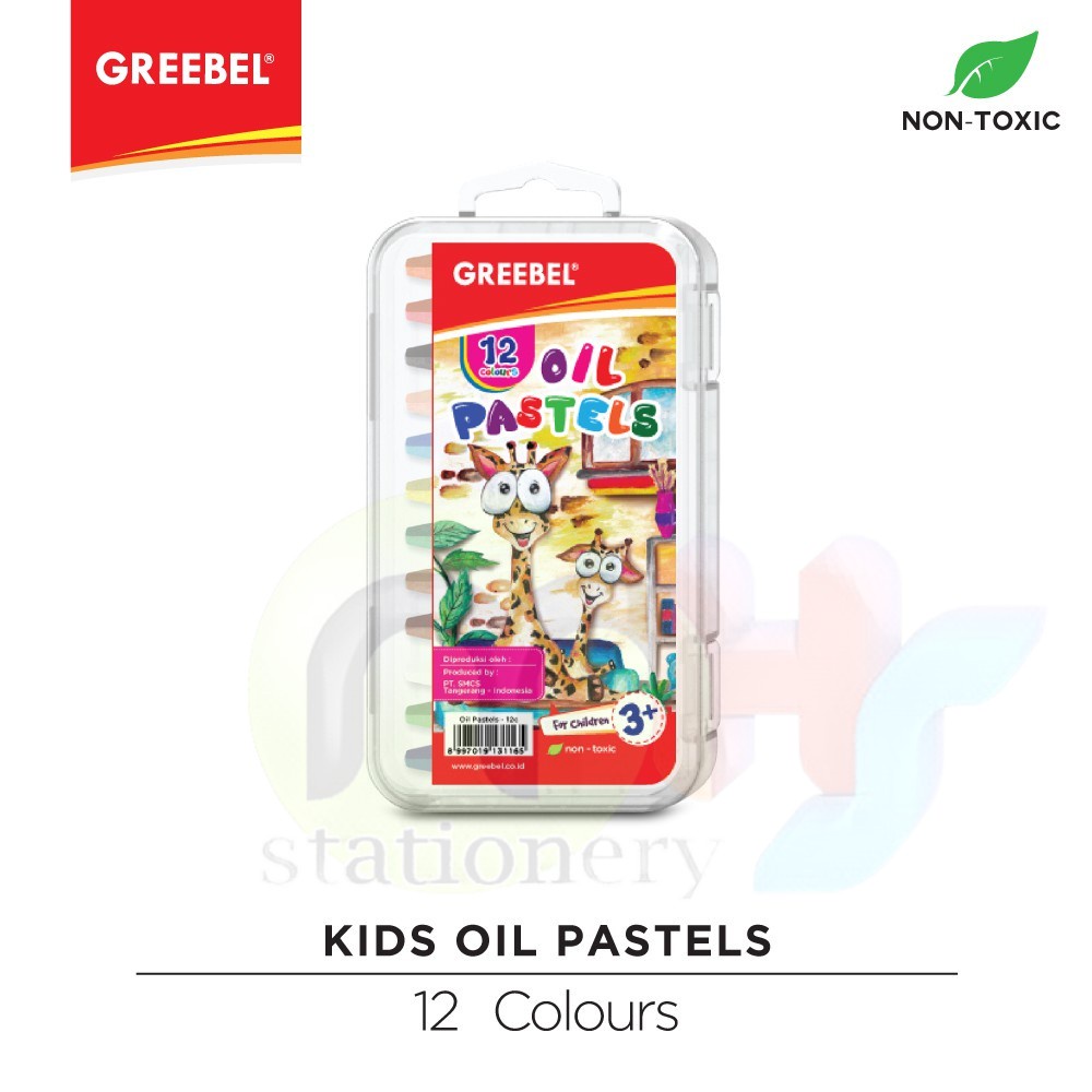 GREEBEL Crayon Krayon Kids Oil Pastel 12 Warna 12C tidak berdebu cerah untuk anak sekolah art &amp; tidak beracun