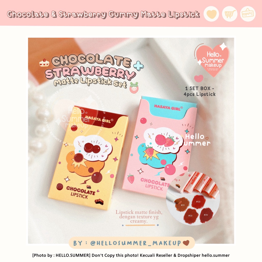 𝐌𝐀𝐓𝐓𝐄 𝐋𝐈𝐏𝐒𝐓𝐈𝐂𝐊 - HASAYA GIRL Chocolate &amp; Strawberry Gummy Set Matte Lipstick