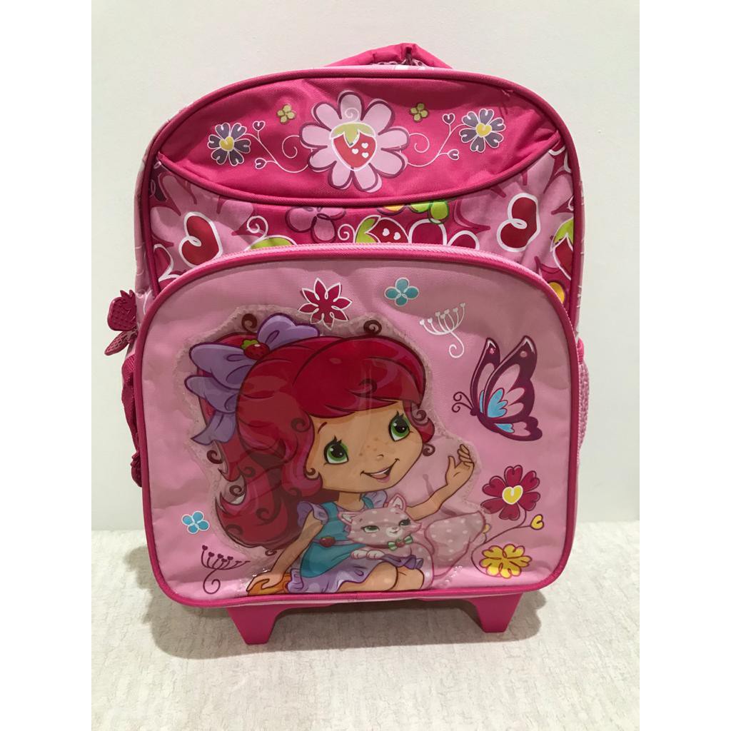 TAS TROLLY (TROLLEY) SEKOLAH ANAK ORIGINAL STRAWBERRY SHORTCAKE WARNA PINK (26x11x32cm) (PxLxT)