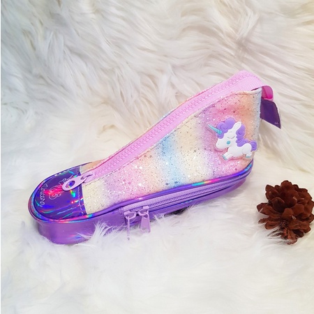 TEMPAT PENSIL SEPATU GRADASI UNICORN - PENCIL CASE SHOES GRADATION PONY METALLIC PELANGI