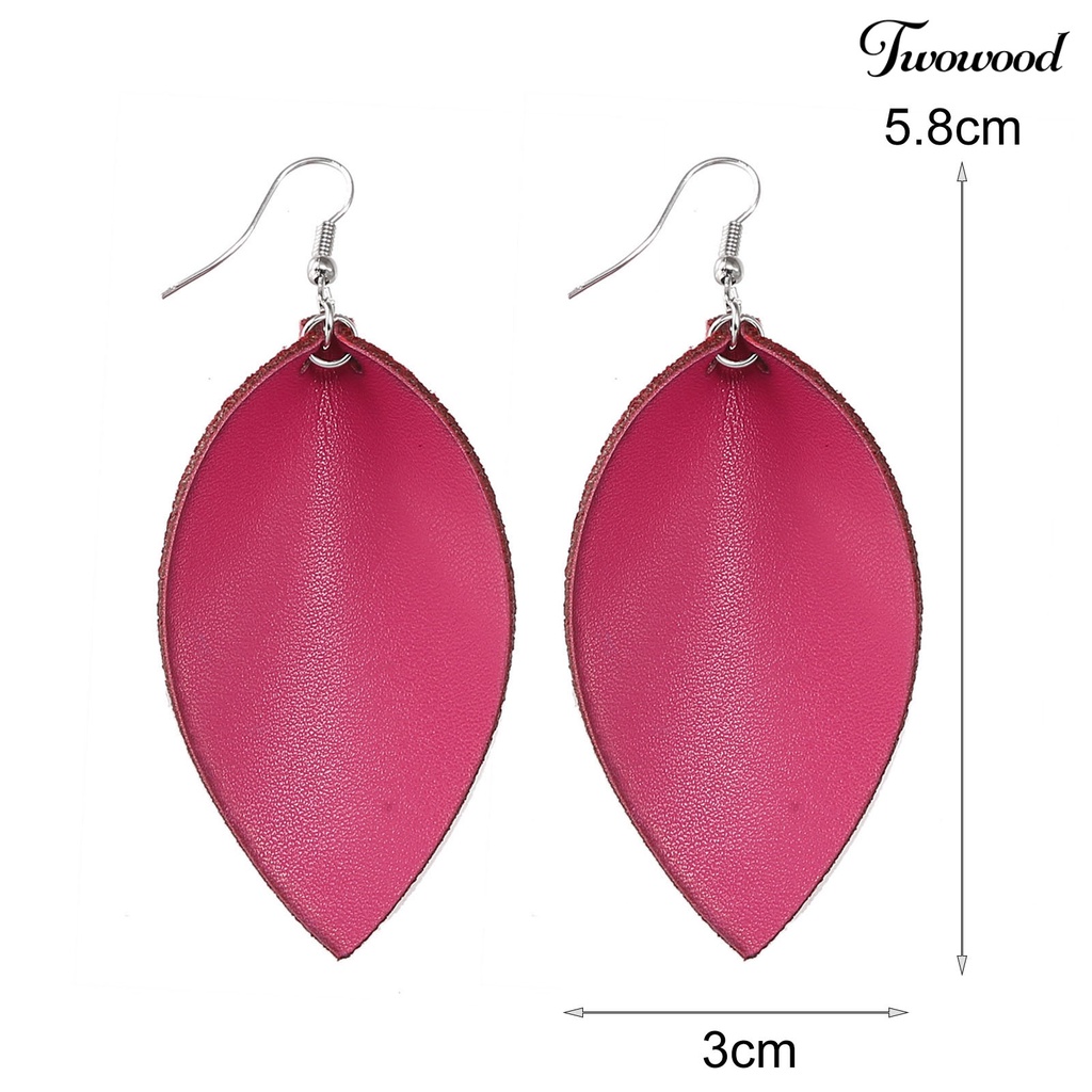 Twowood 1 Pair Hook Earrings Leaf Shape Ethnic Style Faux Leather Plant Shape Lightweight Dangle Earrings for Wedding