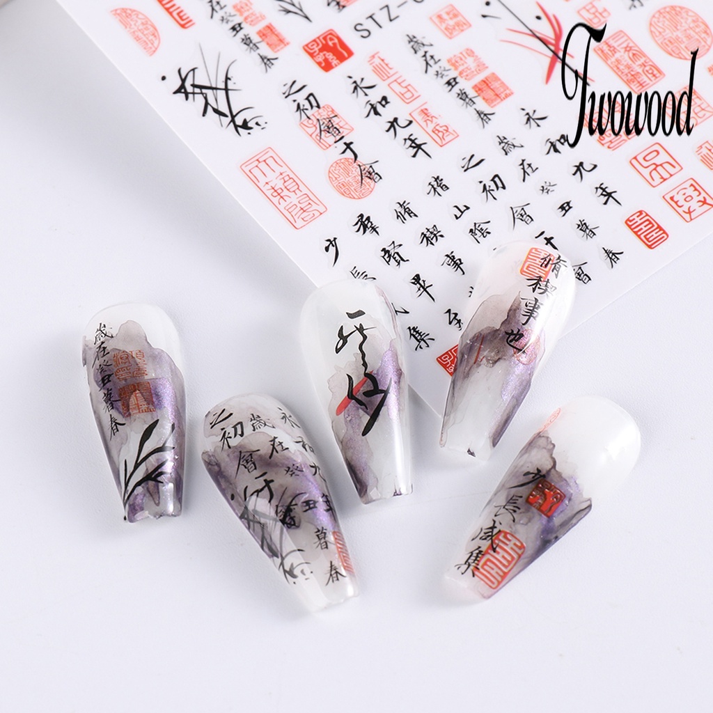 Twowood 3 Lembar / Set Stiker Kuku Motif Bunga Cat Air Ultra Tipis Untuk Nail Art / Manicure DIY