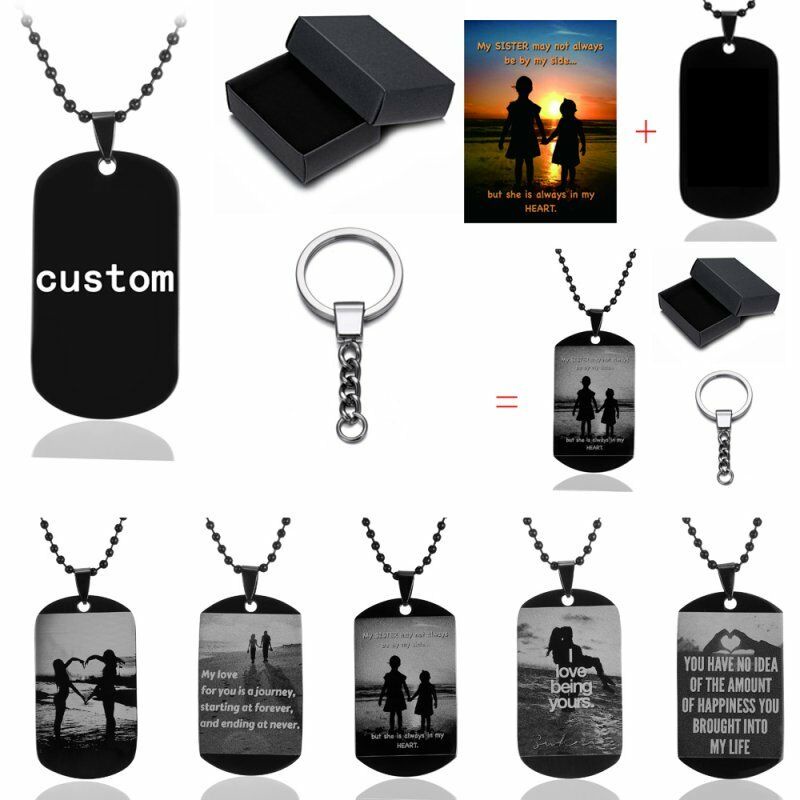 Kalung Rantai Liontin Dog Tag Motif Ukir Foto Keluarga Untuk Priawanita