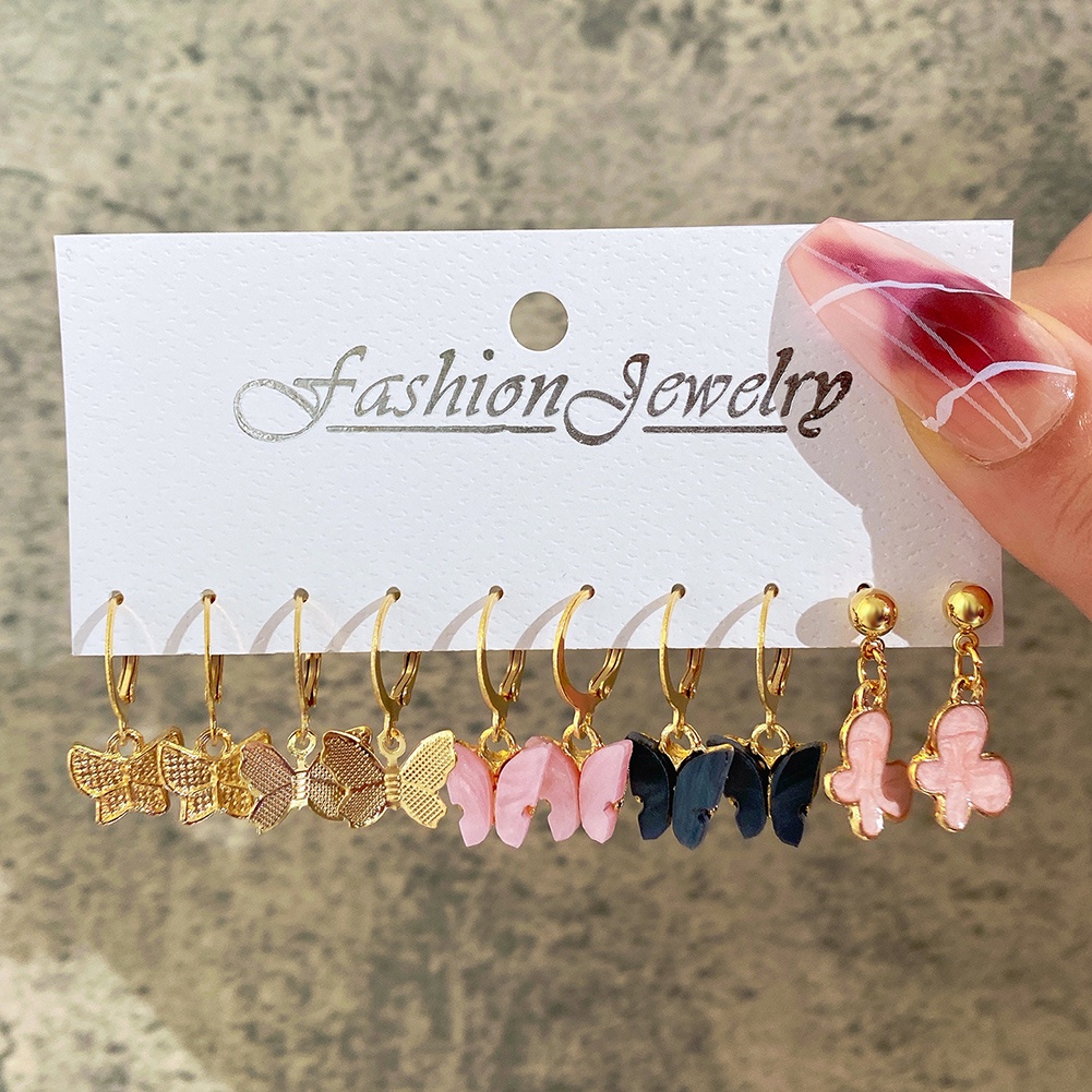 5pcs / Set Anting Desain Kupu-Kupu Gaya Retro Eropa Dan Amerika