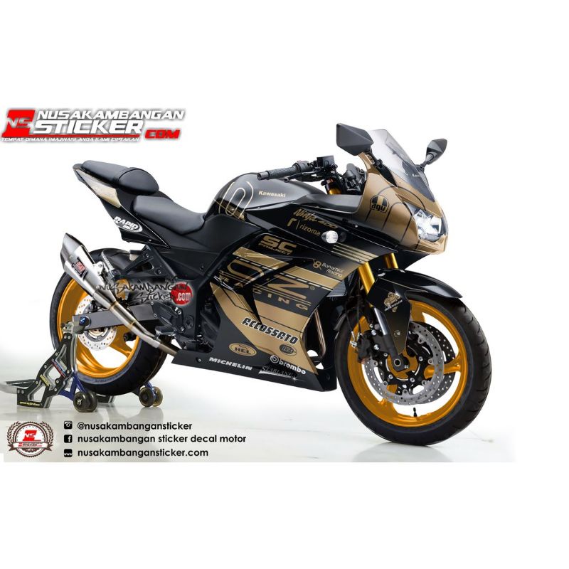 Decal Stiker Motor Kawasaki Ninja 250 Karbu Full Body Hitam Gold Grafis Racing Team Sticker Variasi 