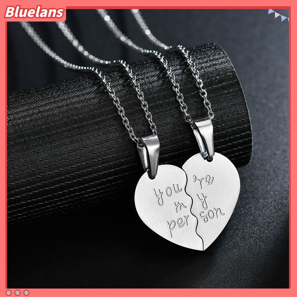 Bluelans 2Pcs You Are My Person Two Halves Couple Necklace Lovers Jewelry Romantic Gift