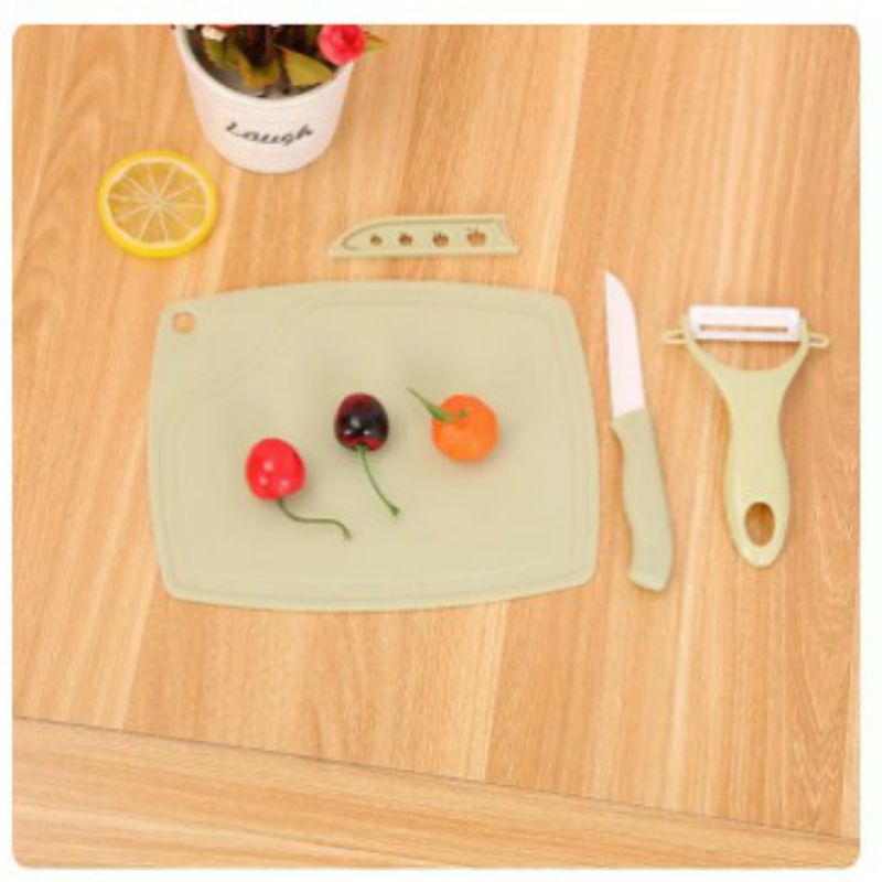 Talenan Set Pisau Keramik + peeler + talenan (3 in 1) pisau buah alat serut Mysunstore