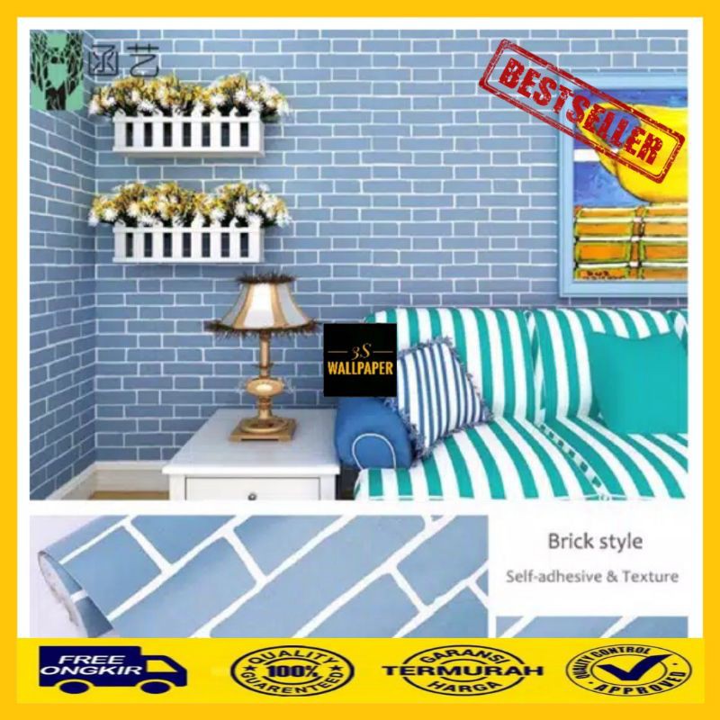 Wallpaper Dinding Bata Biru Wallpaper Wallpaper 3D Wallpaper Sticker