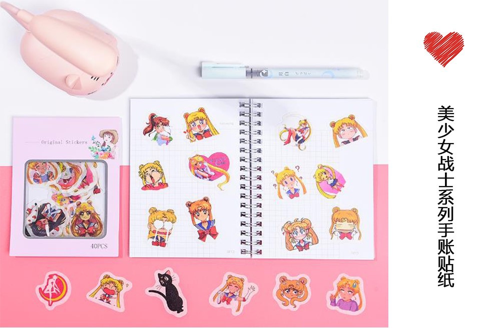 Anime Sailor Moon Cartoon and Paper Handbook Sticker Pack Album Diary Book DIY Handbook Sticker 40 Pieces