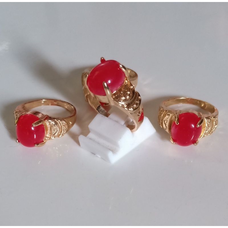 Cincin Batu Giok Burma Merah Pria Wanita