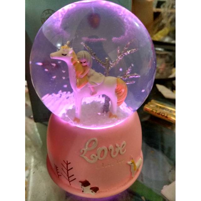 Unicorn snow globe music box bola kristal salju snow globe unicorn and the girl