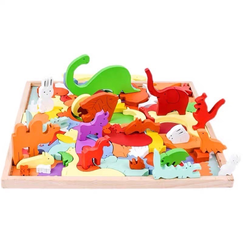 multi function crazy animal chunky puzzle mainan susun kayu keseimbang