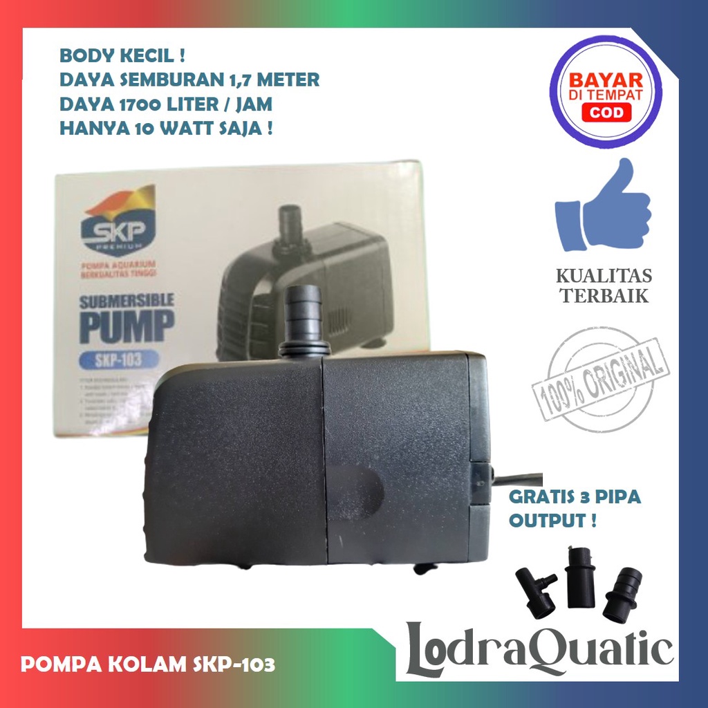 PROMO MURAH POMPA KOLAM BODY KECIL SKP 103 POMPA KOLAM IKAN SKP 103 NAIK 1,7 METER POMPA 1700 LITER PER JAM POMPA AIR HIDROPONIK POMPA KOLAM KECIL POMPA AQUARIUM MINI FILTER AQUARIUM FILTER KOLAM IKAN KOI FILTER POMPA AIR LAUT MARINE