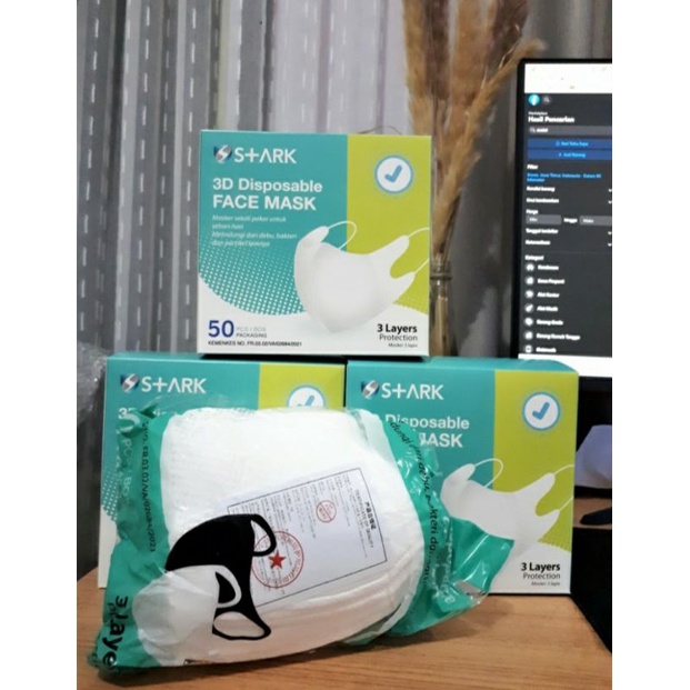 Masker Duckbill merk stark hitam dan putih isi 50pc