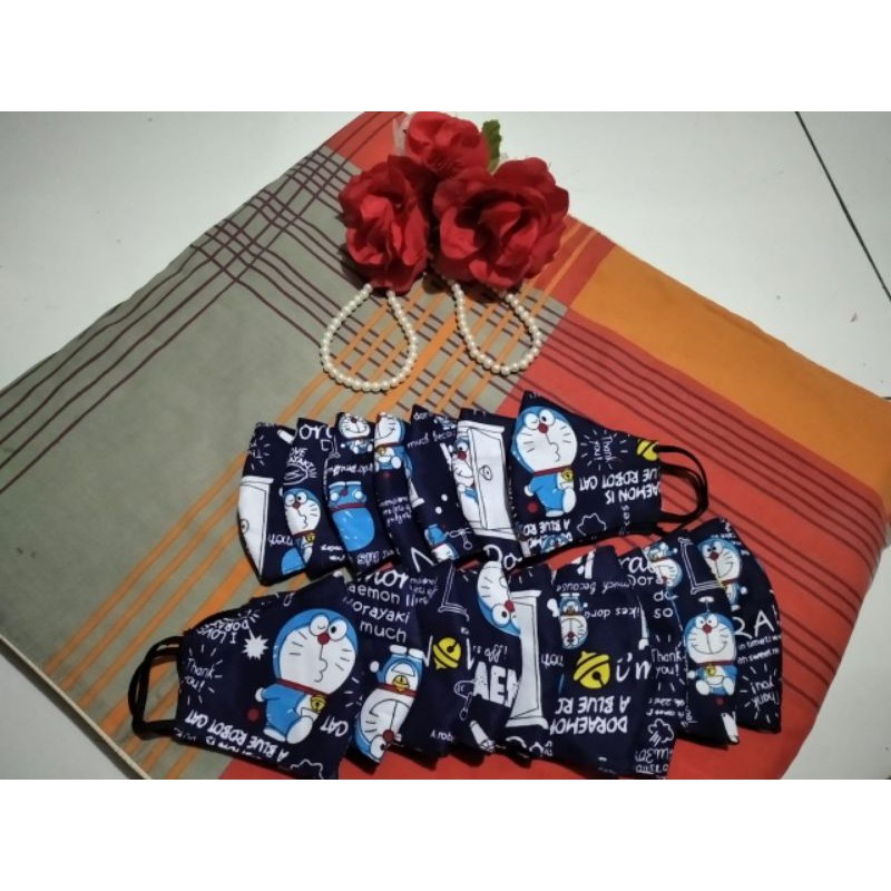 Masker anak motif doraemon bahan katun 3ply