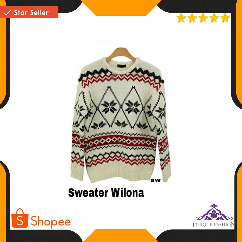 Sweater Wilona Ro Sweater Wanita Rajut Putih Hitam
