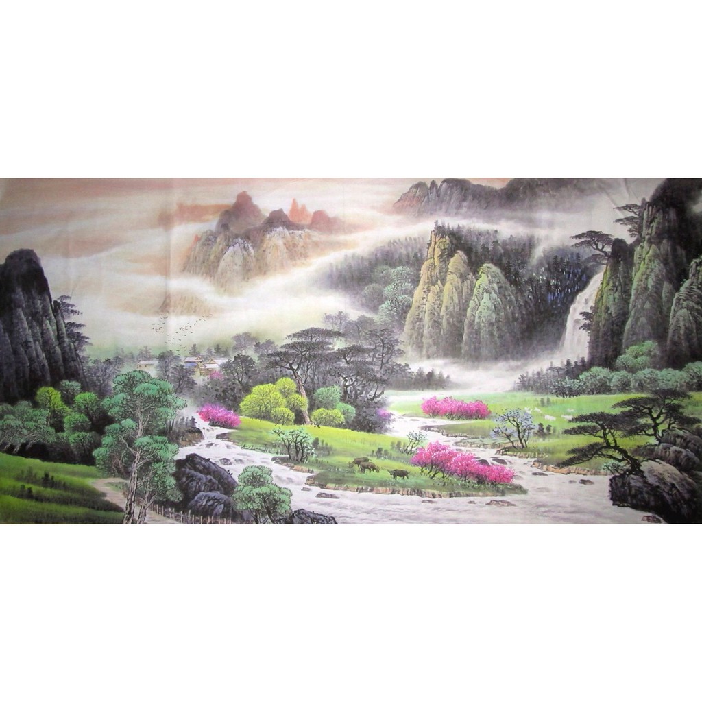 Piuy Lukisan Pemandangan Cina Feng Shui By The Untuk Dekorasi