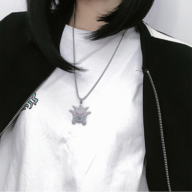 Kalung Rantai Liontin Kartun tiktok Hias Berlian Gaya hip hop Untuk Pria Dan Wanita