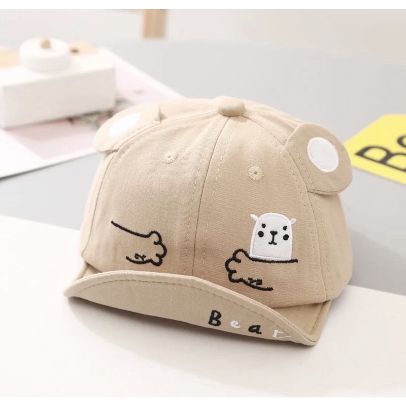 Topi Anak Bayi Balita Import Model HUG Bear Untuk Anak Laki Laki Anak Perempuan/ Baby Baseball Hat-Cream