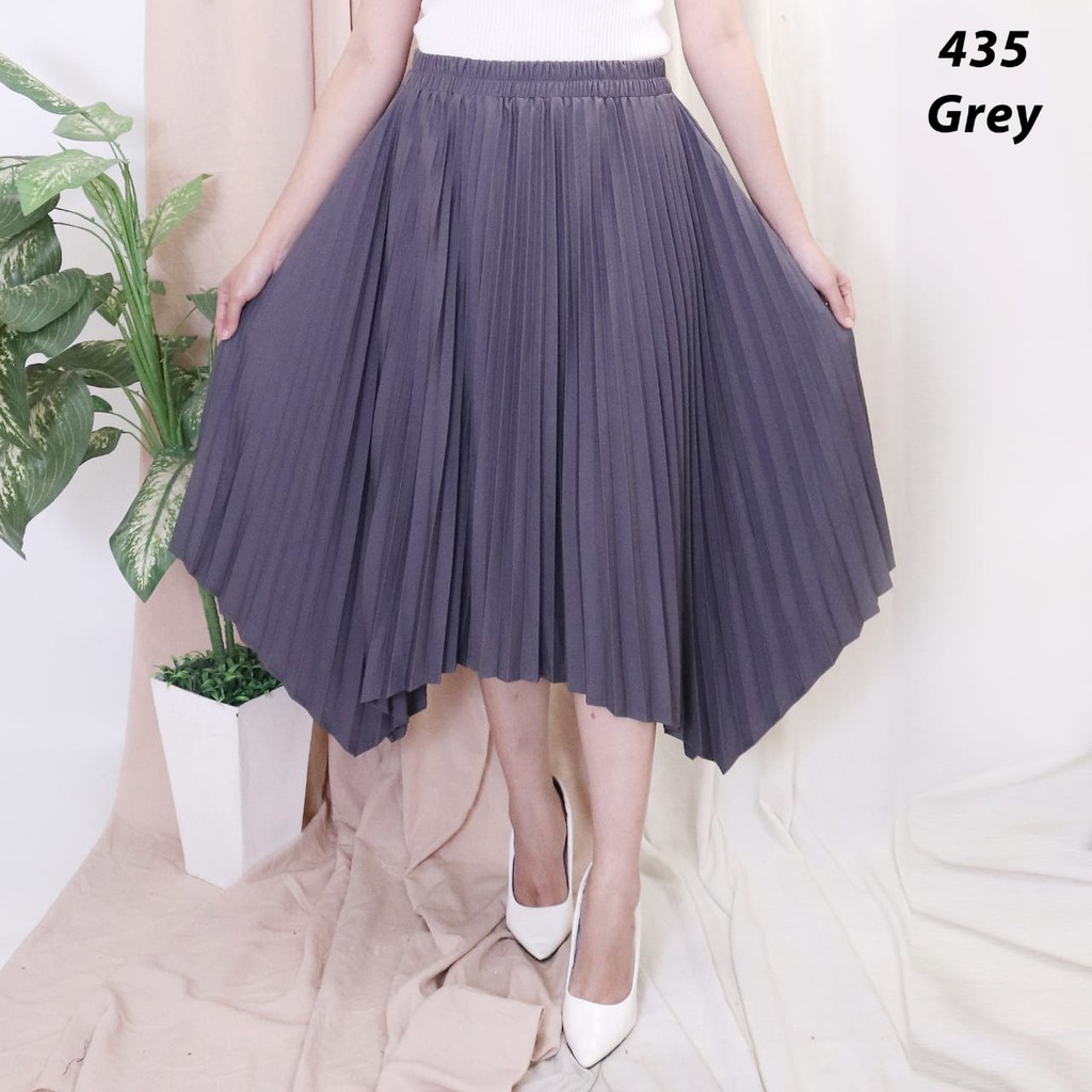 ROK PLISKET MURAH 435 LUVALINE PRISKET PANJANG PLEATED SKIRT FLARE SKIRT MAYUNG FLOWY REMPEL