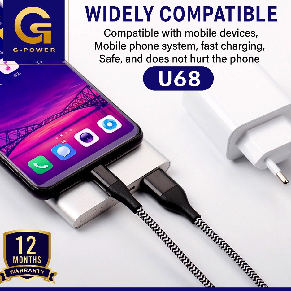 GPOWER KABEL DATA U68 MICRO / 1.8M FAST CHARGING 3A BISA SEMUA HP ORI 100% GARANSI 1 TAHUN