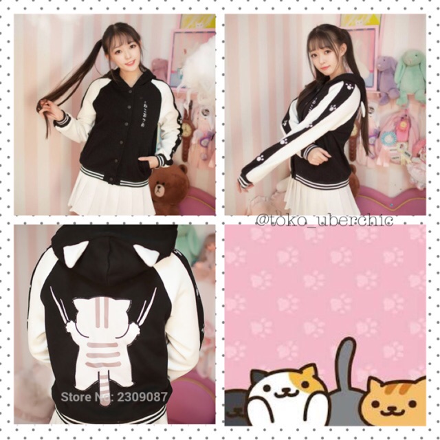 Cute Neko Baseball Hoodie Varsity Kawaii Cosplay Anime Jaket Jacket Hoodie