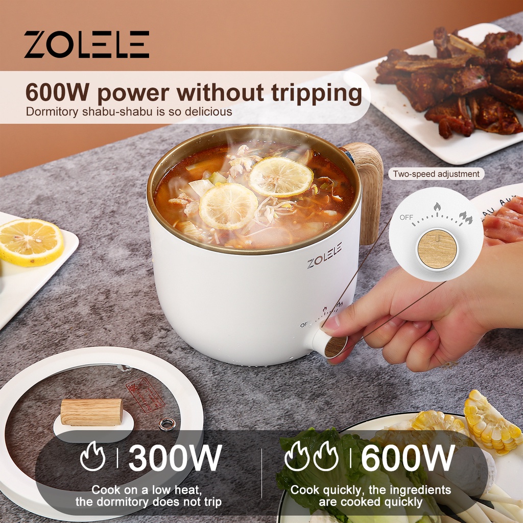 ZOLELE Panci Listrik Serbaguna Kukusan 1.5L Multifungsi Elektric Cooker 4 in 1 Food Frypan Hotpot Low Watt 2-Layer Panci Pot Kukus Steamer with Gagang Anti Melepuh Panci Anti Lengket Peralatan Dapur Stainless Home Kitchen Portable ZC302