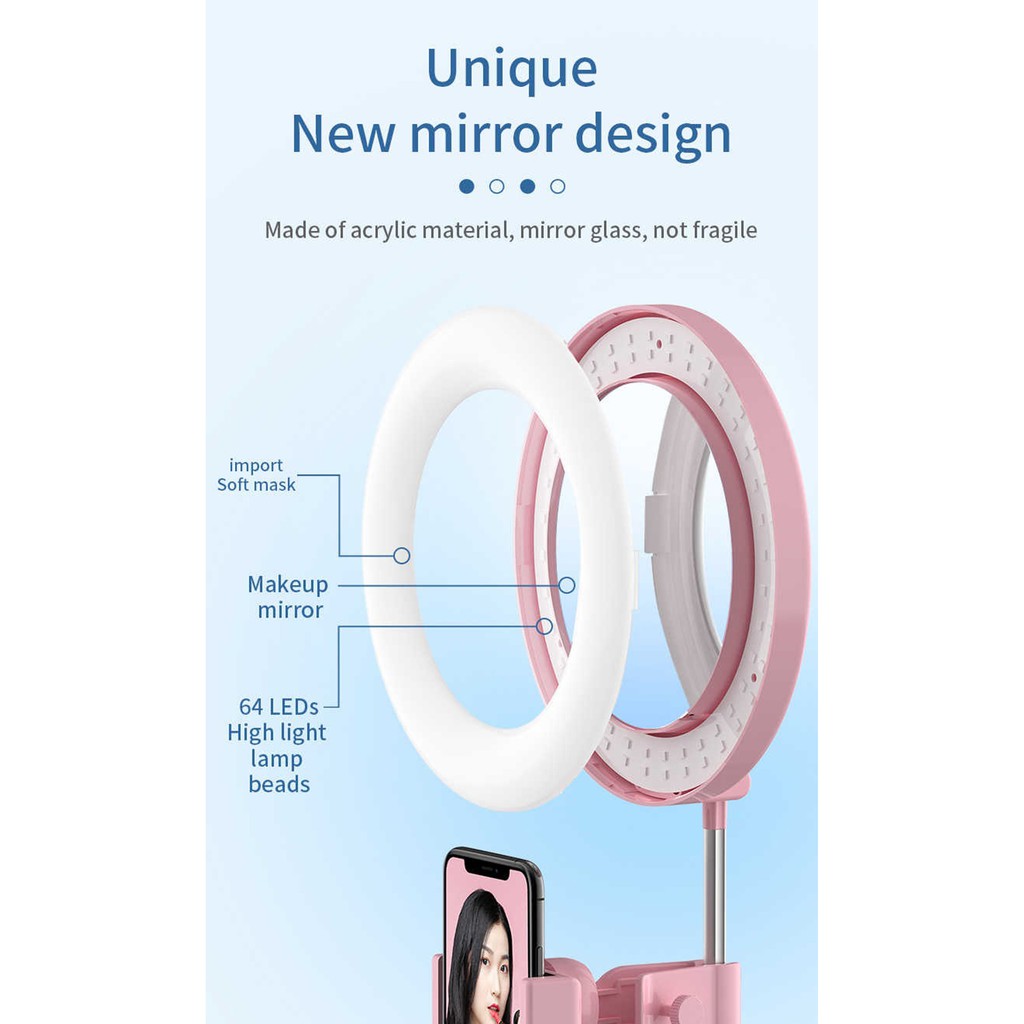 Ring Light Makeup Rockware RW-G3 3 IN 1 Lamp Folding Desktop Stand With Miror