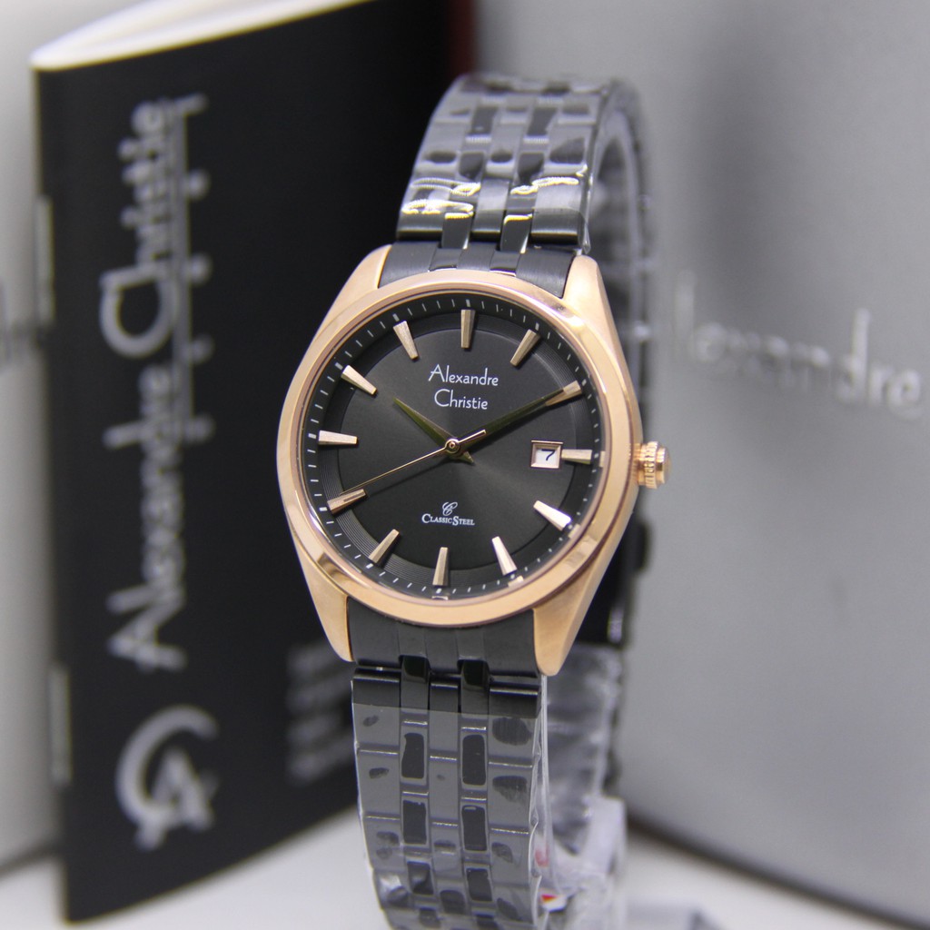 ALEXANDRE CHRISTIE 8635 WANITA BLACK ROSEGOLD ORIGINAL AC8635 AC 8635 JAM TANGAN CEWEK ARLOJI CEWEK