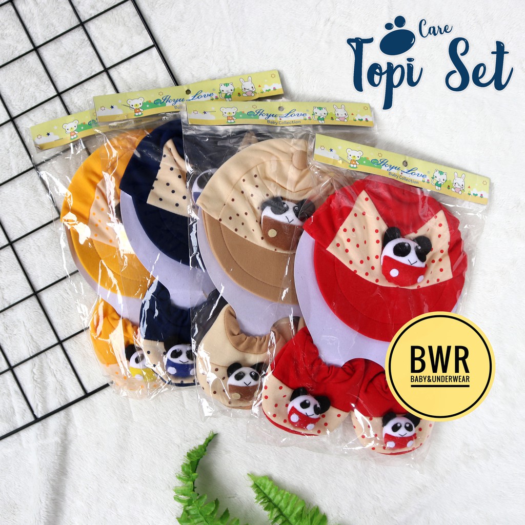 Topi Set Kaos Kaki Care / Topi Bayi Newborn Karakter / Bintik POLKADOT 01 Pilih Warna - Bwr IX