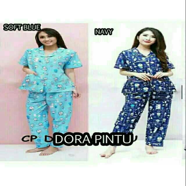 Baju tidur piyama wanita doraemon pintu lengan pendek celana panjang