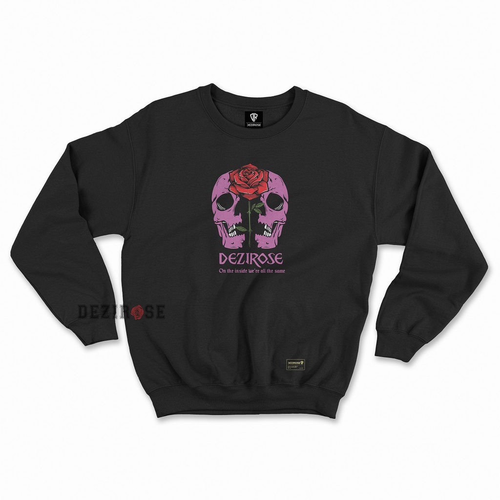 DEZIROSE Sweater Crewneck Rose Skull (Sablon) Size M-XXL ( Pria &amp; Wanita )