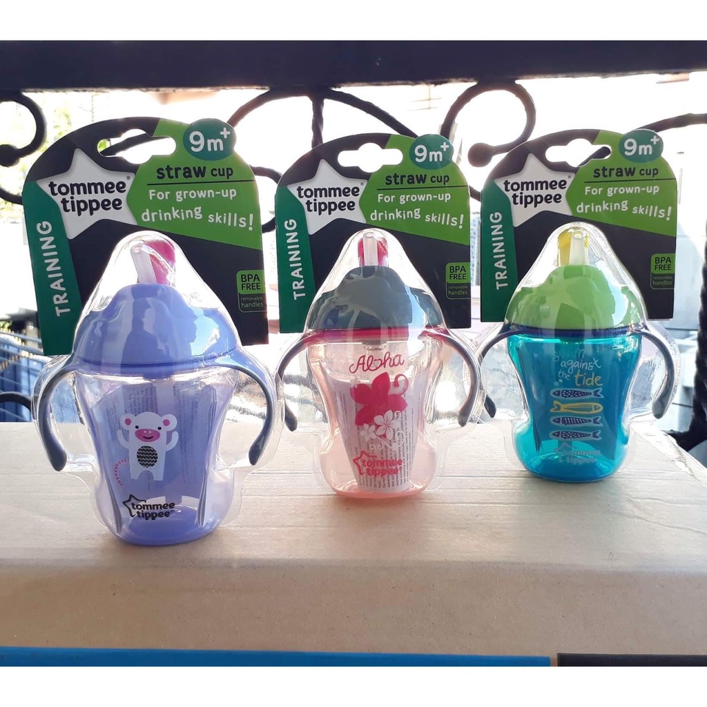 BOTOL TOMMEE TIPPEE STRAW CUP 9M PLUS 230 ML / BOTOL SEDOTAN ANAK ready purple dan blue